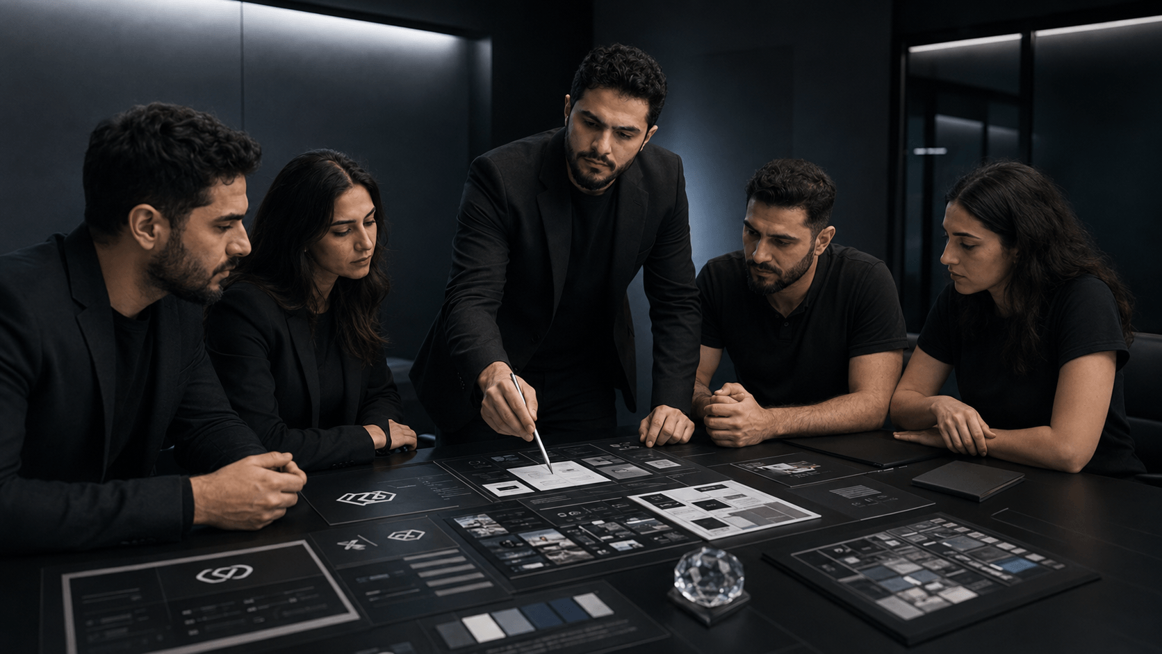 Insider strategy team collaborating around a brand system